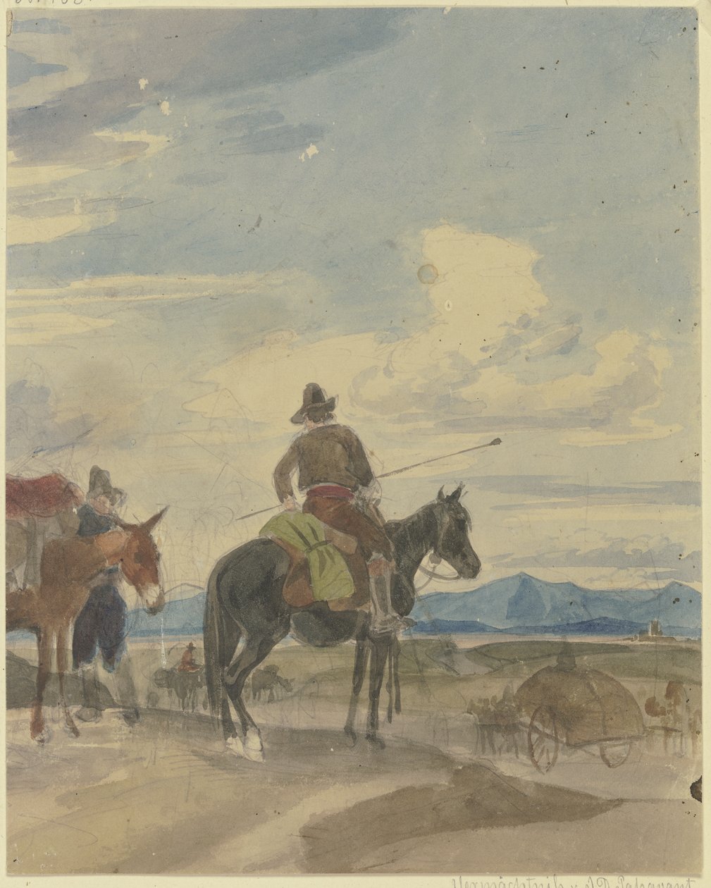 Bonde til hest og muldyrdriver fra den romerske Campagna av Johann Adam Klein