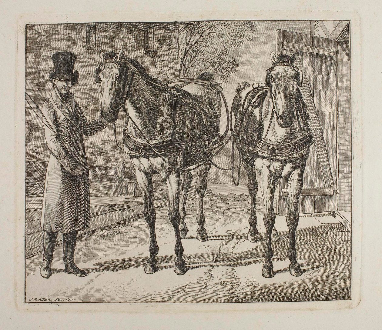 Vognhester med seletøy av Johann Adam Klein