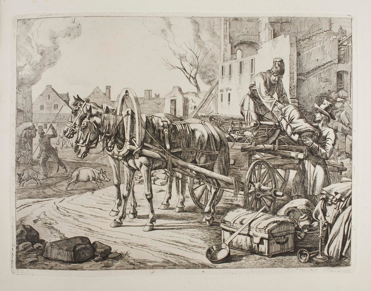 Kosakker som plyndrer i en by av Johann Adam Klein