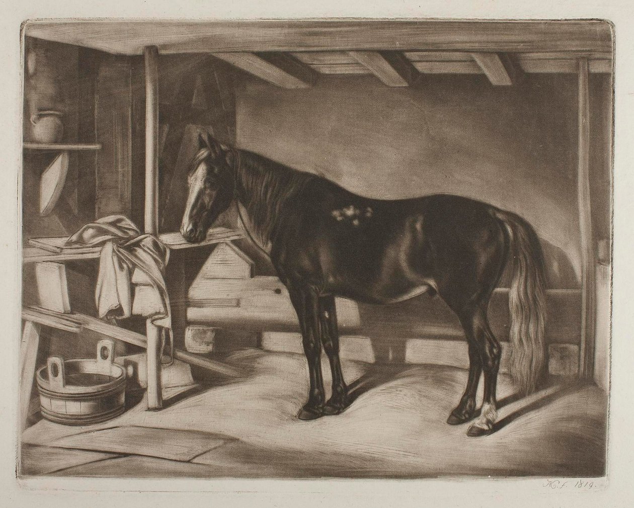 Hest i en stall av Johann Adam Klein