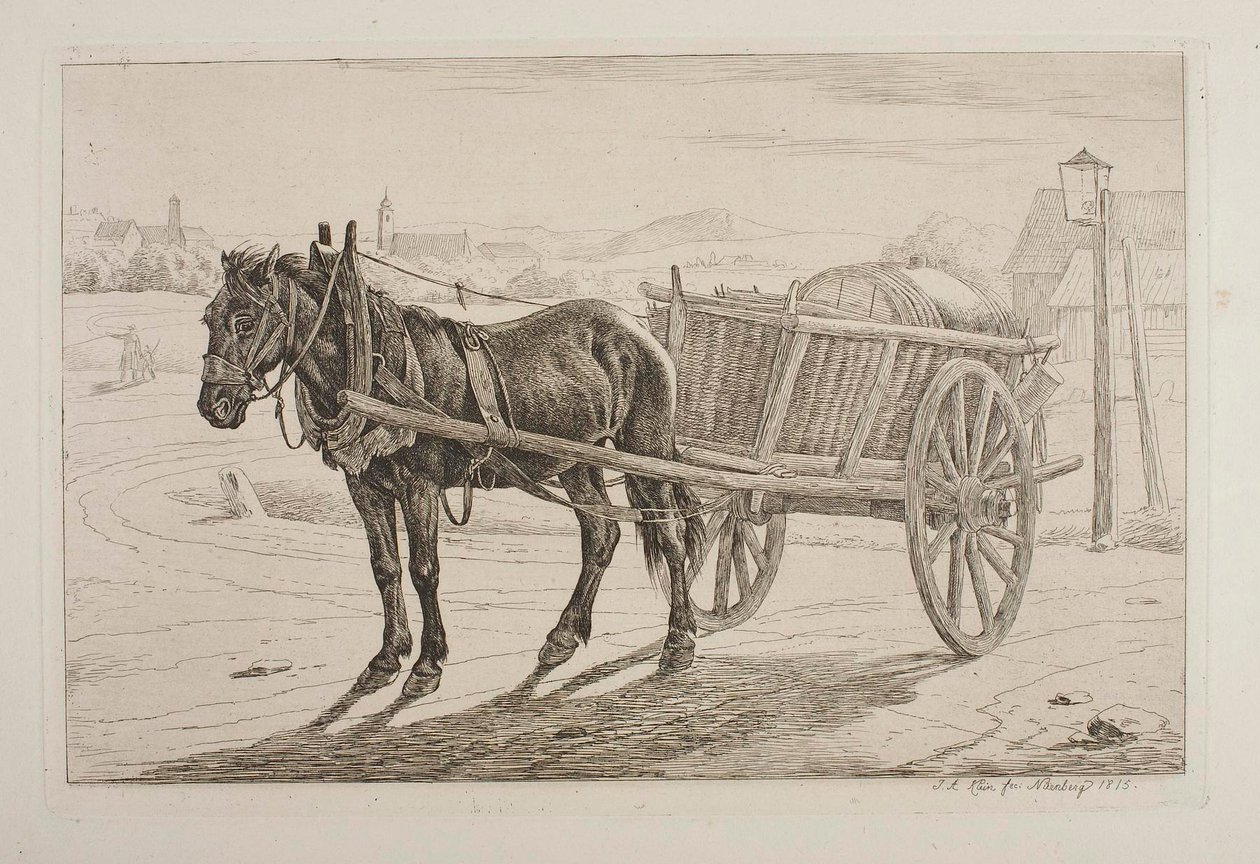 Hest med ølvogn av Johann Adam Klein