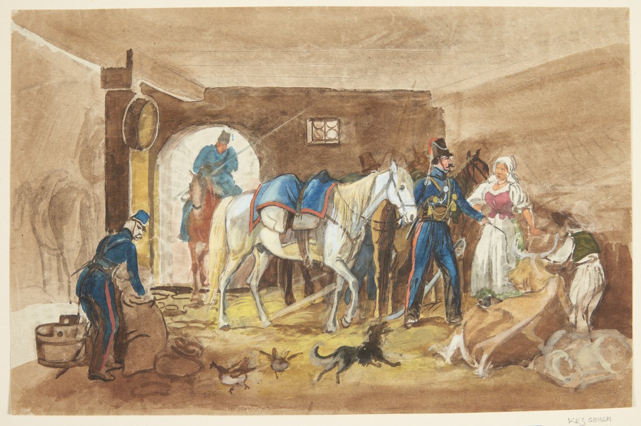 Kavalerister i en stall av Johann Adam Klein
