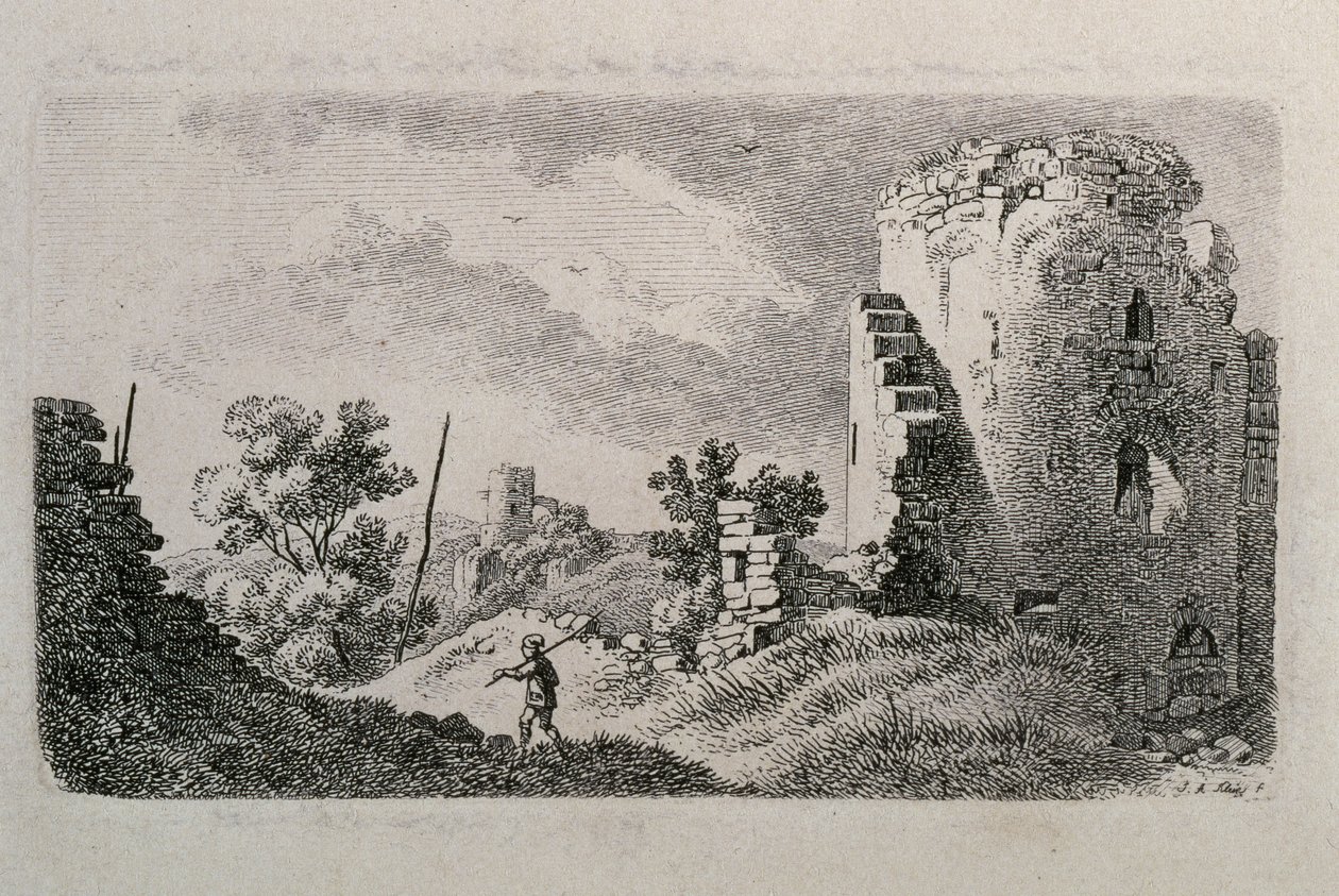 Borgruin med mann av Johann Adam Klein