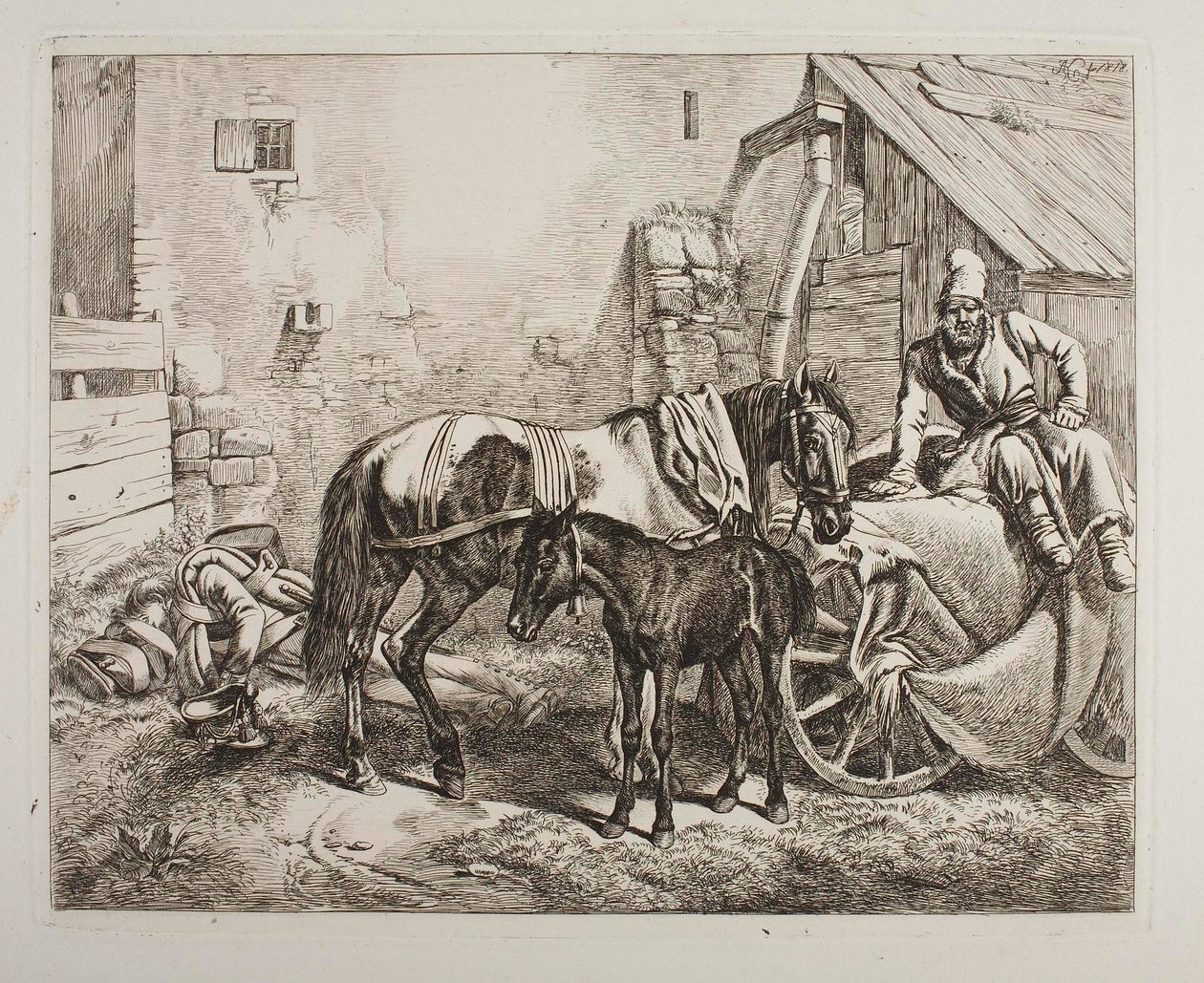 Russisk bagasjevogn utenfor et hus av Johann Adam Klein