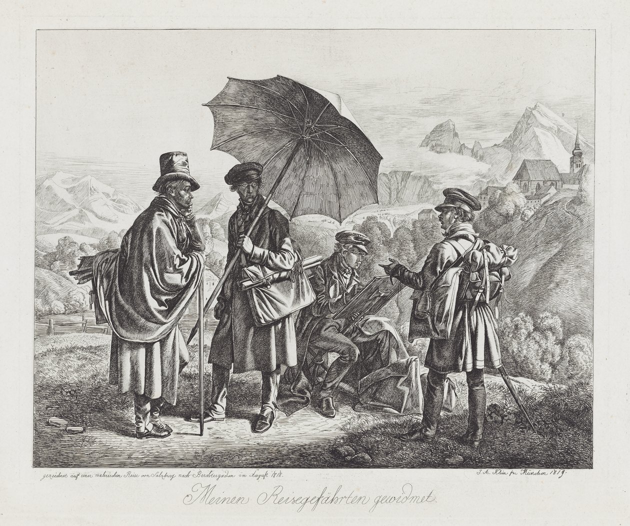 The Artists on their Journey, pub. 1819 av Johann Adam Klein