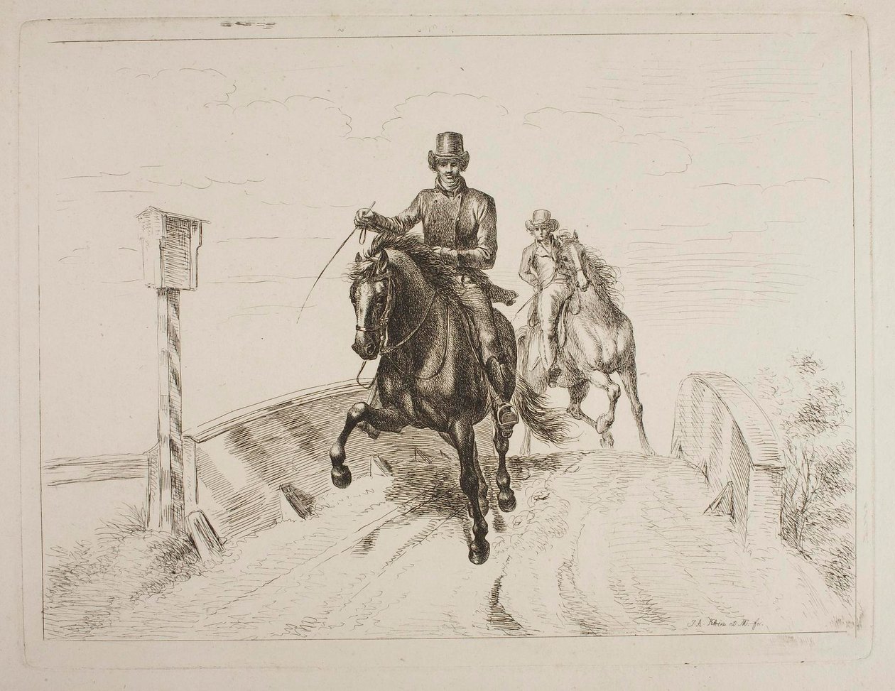 To ryttere i galopp på en bro av Johann Adam Klein