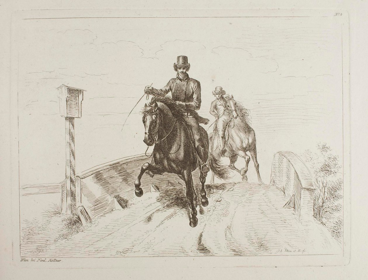 To ryttere i galopp på en bro av Johann Adam Klein