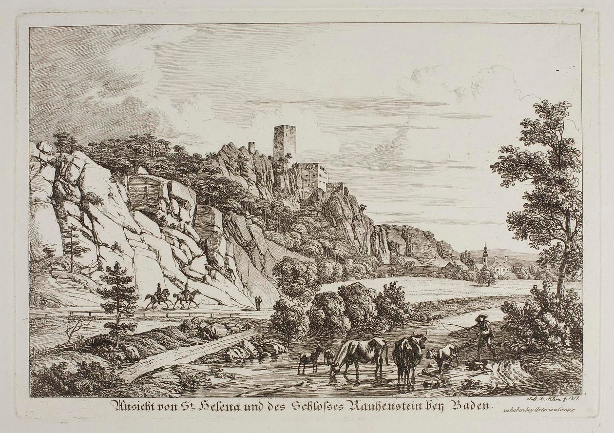 Utsikt over St. Helene og Rauhenstein slott nær Baden av Johann Adam Klein