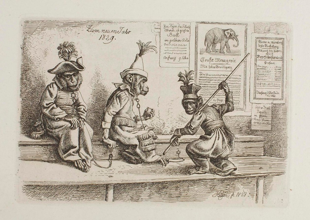 Til nyttår 1829. Aper av Johann Adam Klein