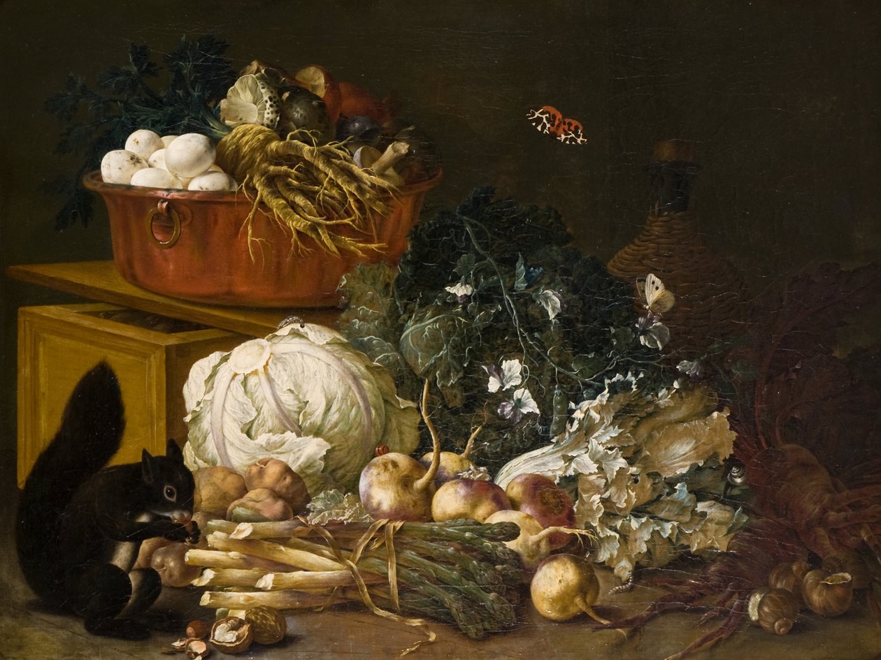 Stilleben med ekorn (olje på lerret) av Johann Amandus Wink