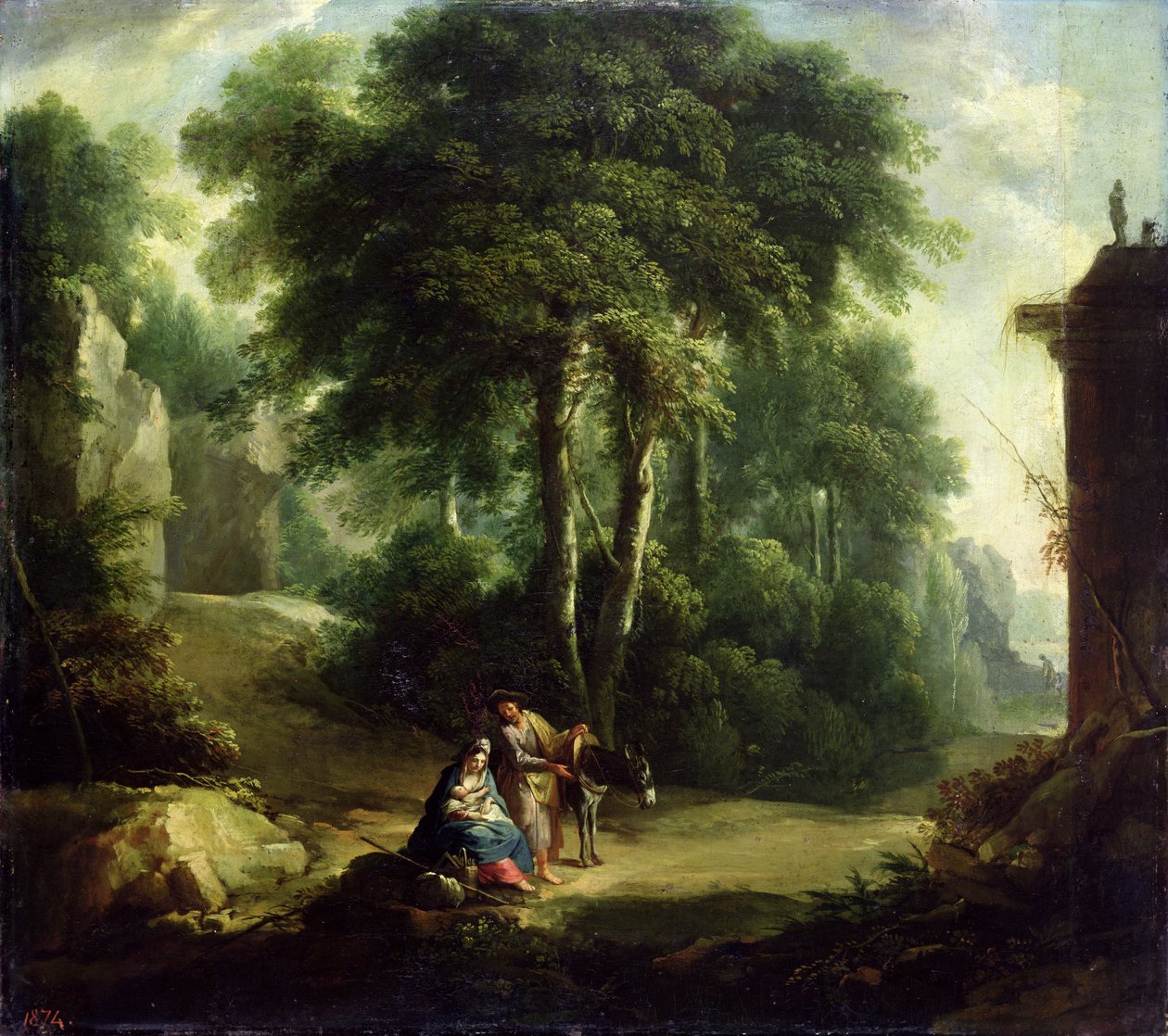 Hvil på flukten til Egypt, 1874 av Johann Andreas Herrlein