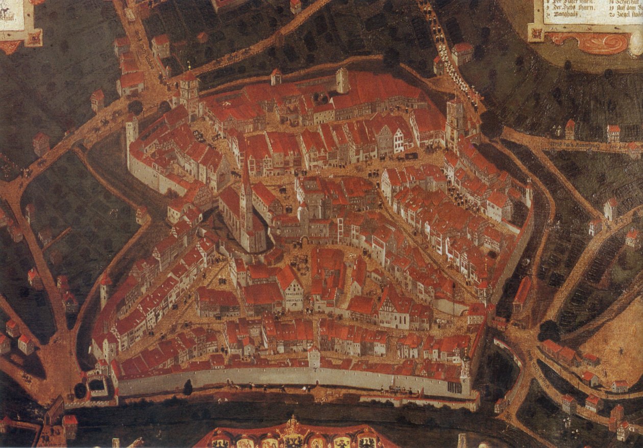 Utsikt over byen Wangen (Allgäu); Rådhuskinn av Johann Andreas Rauch