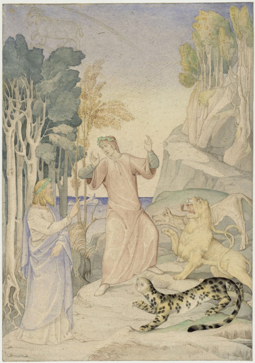 Dante og Vergil foran de tre ville dyrene ved inngangen til helvete av Johann Anton Ramboux