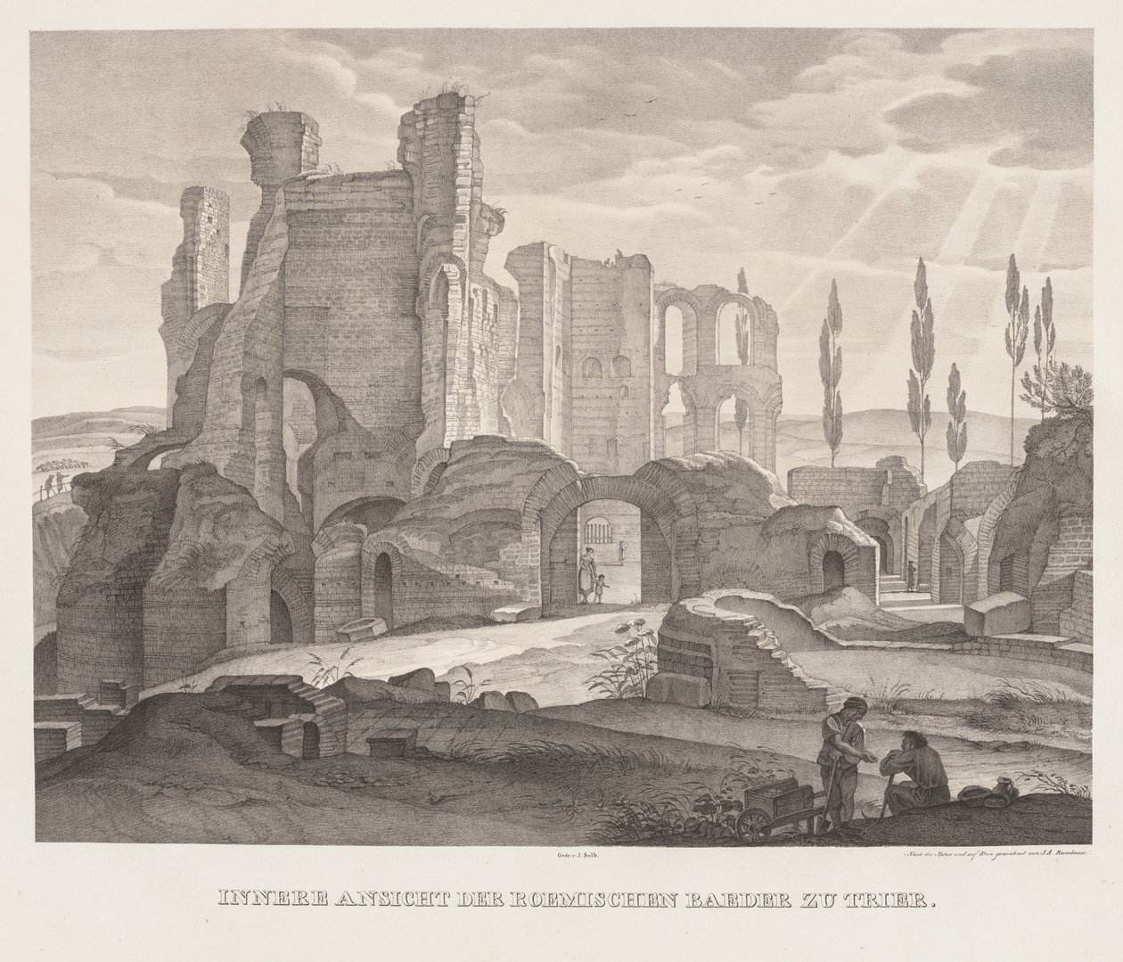 Innvendig utsikt over de romerske badene i Trier, 1826. av Johann Anton Ramboux
