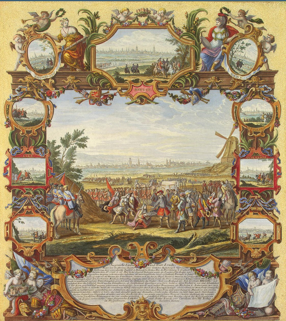 Erobringen av den franske festningen Menin av de allierte troppene i 1706, tidlig på 1700-tallet. av Johann August Corvinus