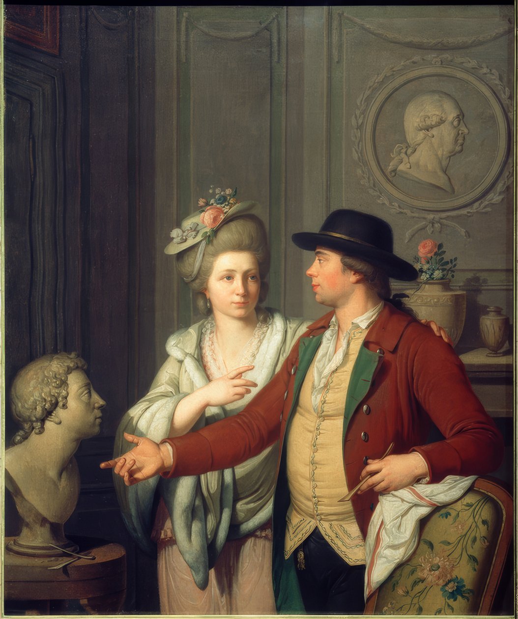 Samuel Nahl viser bruden sin brors byste av Johann August Nahl der Jüngere