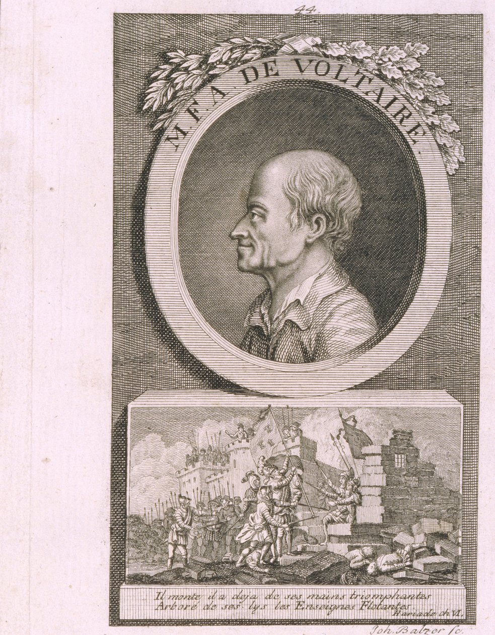 Portrett av forfatteren, essayisten og filosofen Francois Marie Arouet de Voltaire 1694-1778 av Johann Balzer