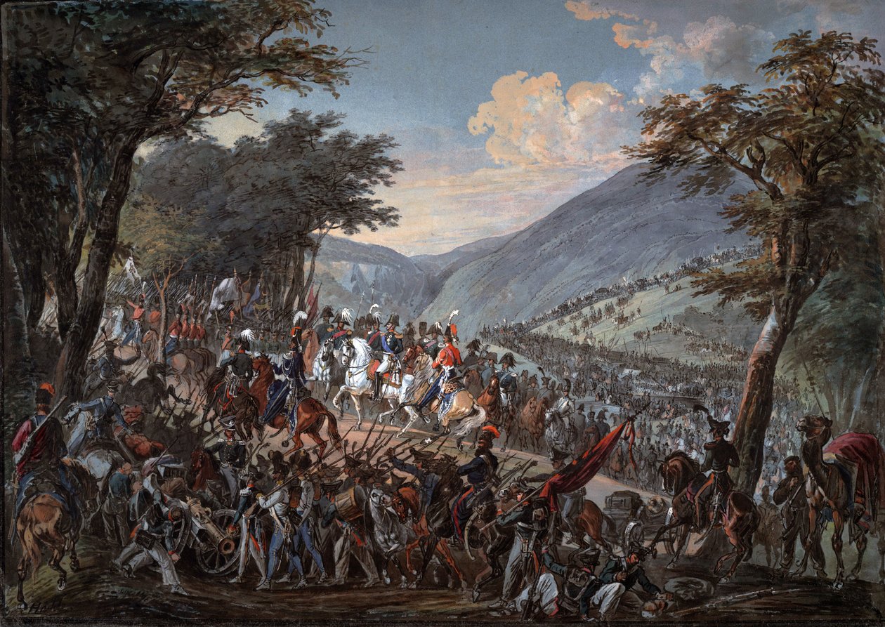 Keiser Alexander I (1777-1825) og hans følge gikk gjennom Vosges-fjellene i juli 1815 - Hoechle, Johann Baptist (1754-1832) - 1825 - Akvarell på papir - 70,9x99,7 - Privat samling av Johann Baptist Hoechle