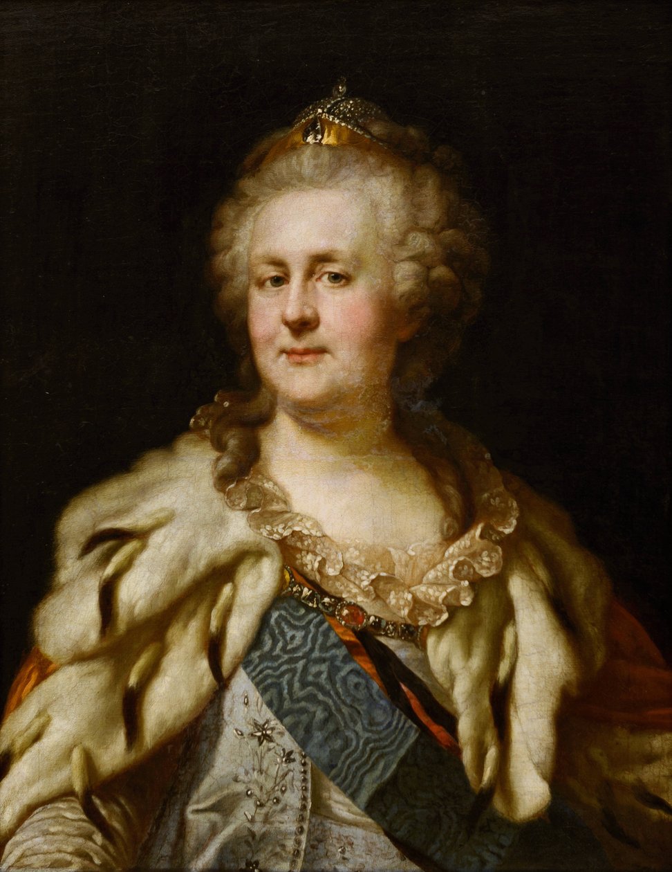 Portrett av keiserinne Katarina II (1729-1796) av Lampi, Johann-Baptist von, den eldste (1751-1830). Olje på lerret av Johann Baptist I Lampi