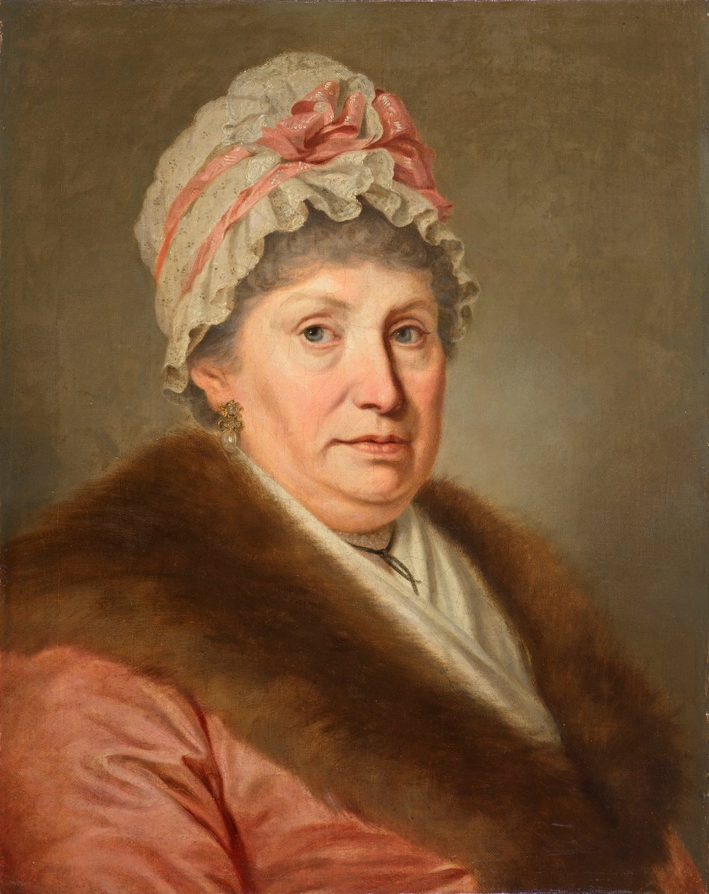 Borgerlig kvinne med blondehette og pelskrage av Johann Baptist Lampi d. Ä.