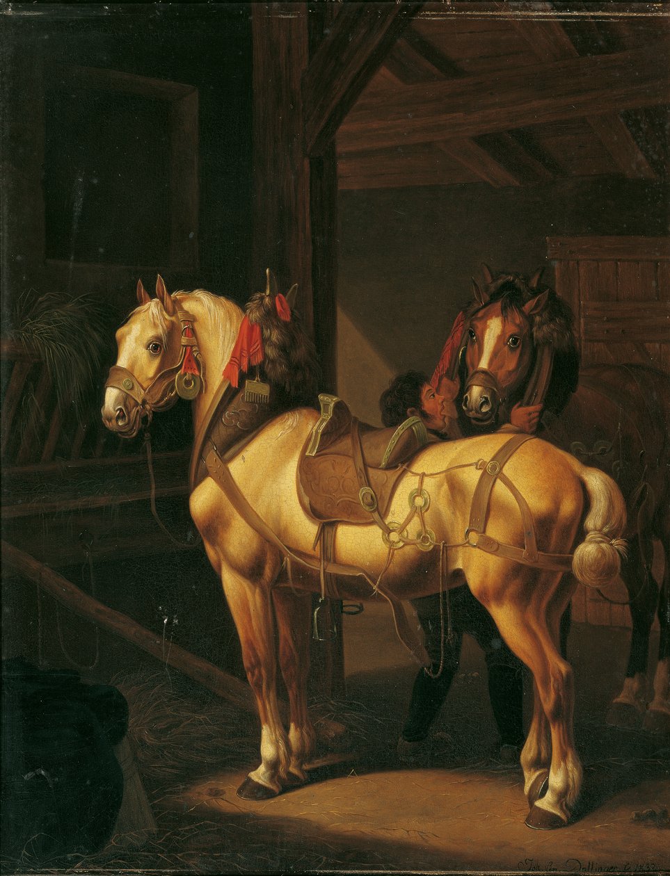 To trekkhester i stallen av Johann Baptist Michael Dallinger von Dalling