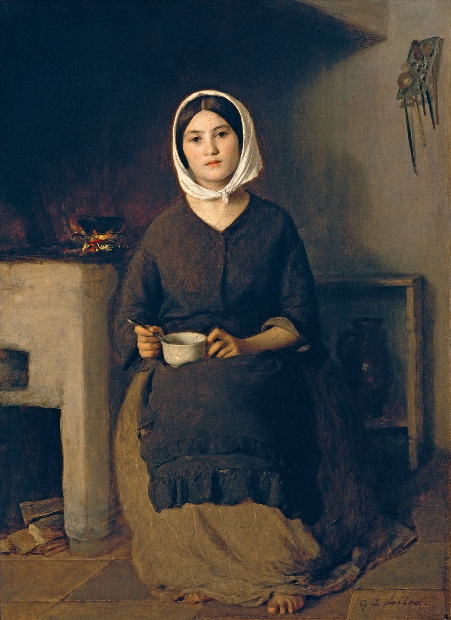Sittende kvinne i et bondekjøkken av Johann Baptist Reiter