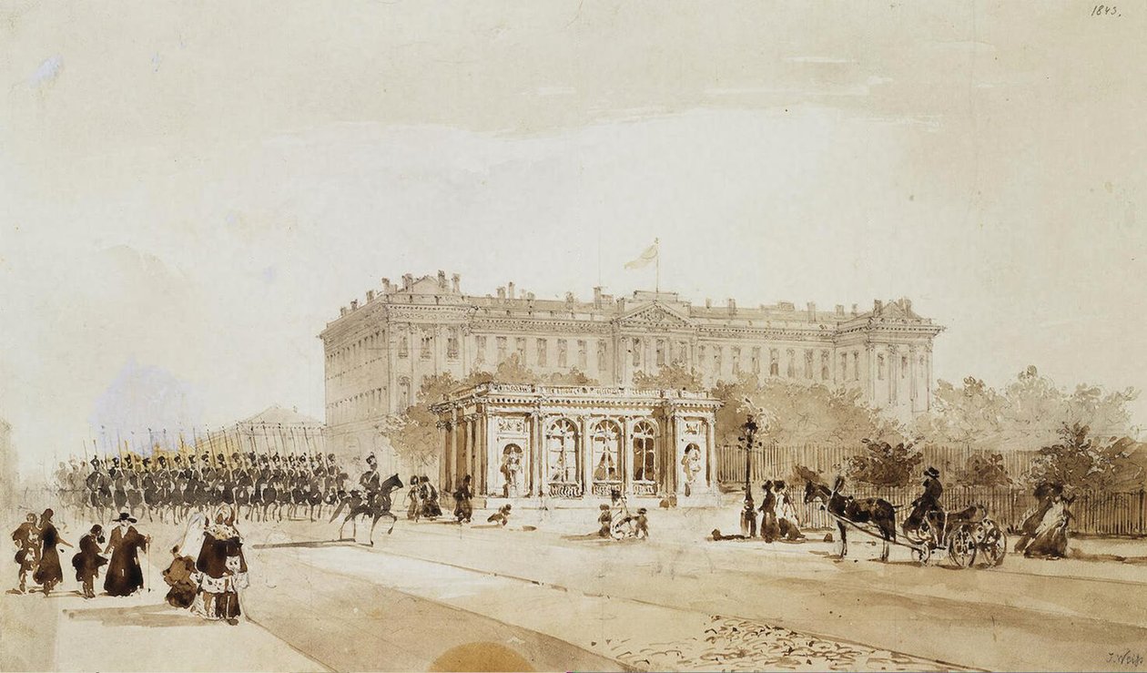 Utsikt over Anichkov-palasset i St Petersburg, 1843 av Johann Baptist Weiss