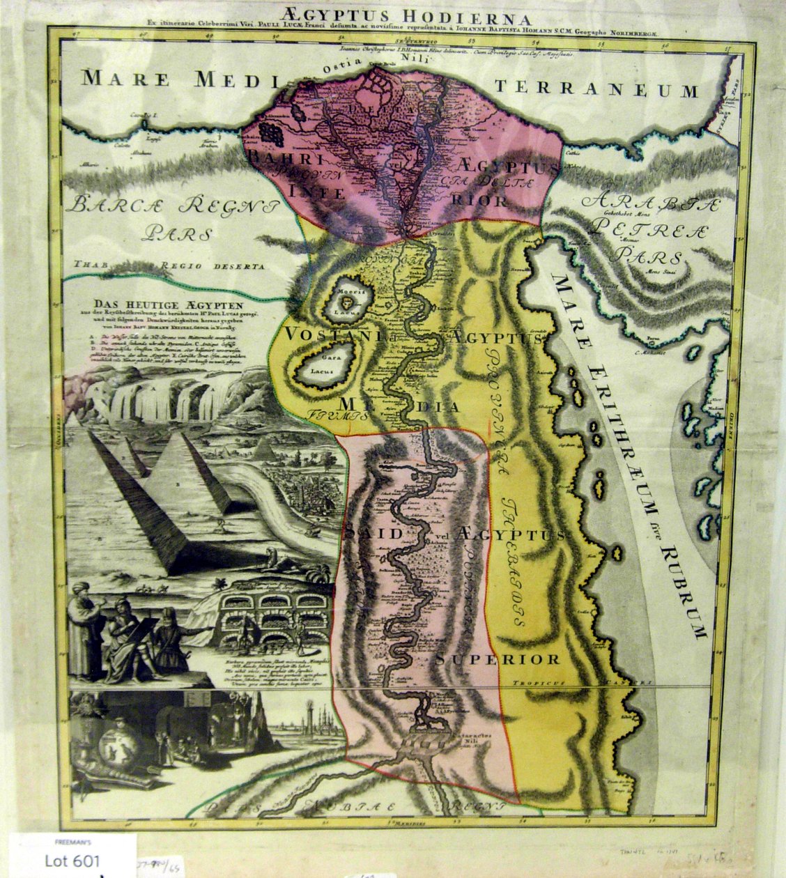 Moderne Egypt, kart over Egypt, ca. 1720 av Johann Baptista Homann