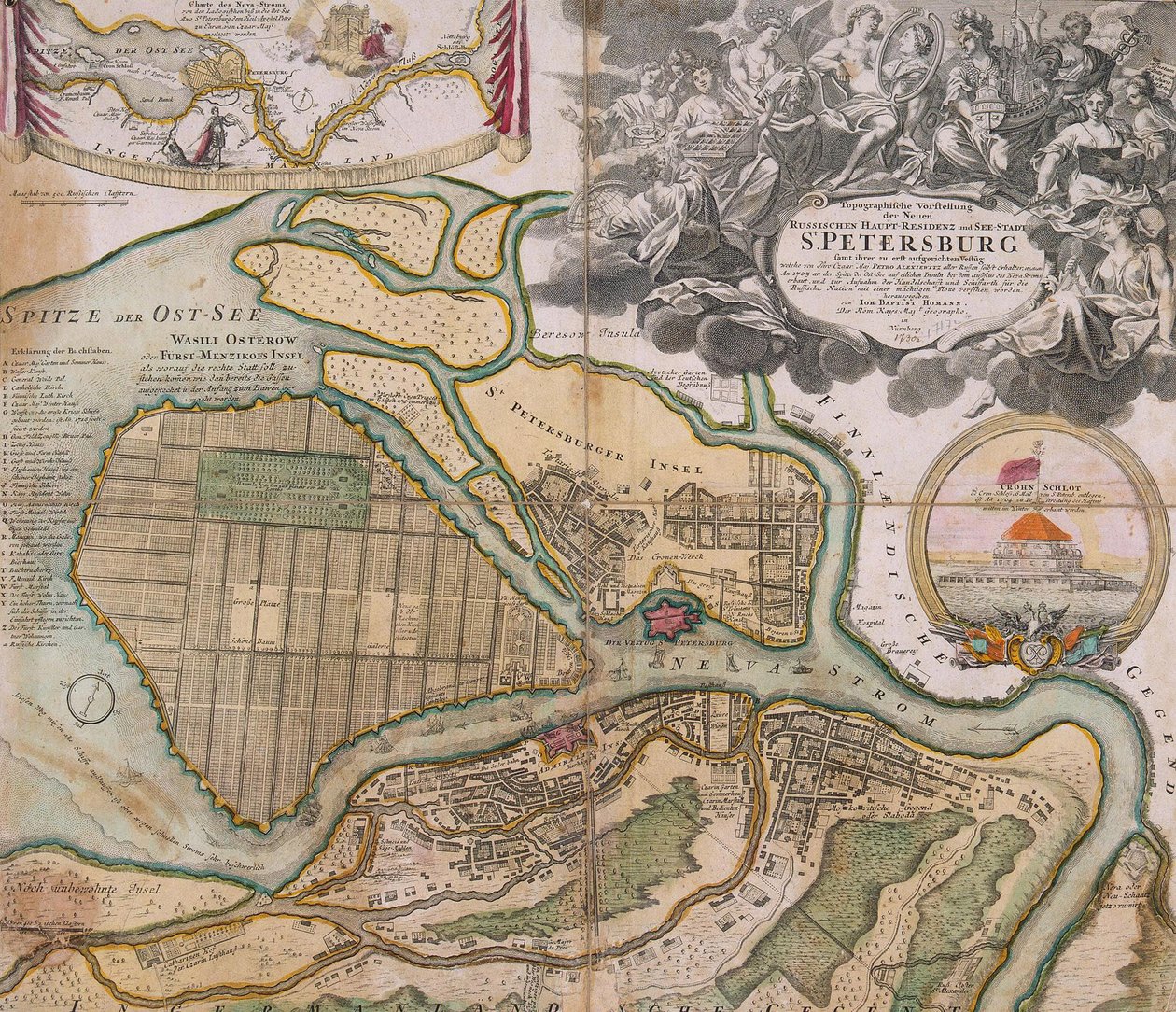 Kart over Petersburg St. Petersburgs hovedplan, ca. 1718-1719 av Johann Baptista Homann