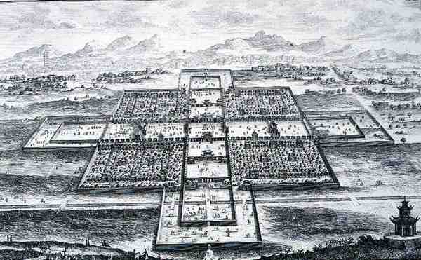 Perspektivutsikt over keiserpalasset, Beijing, Kina, fra 