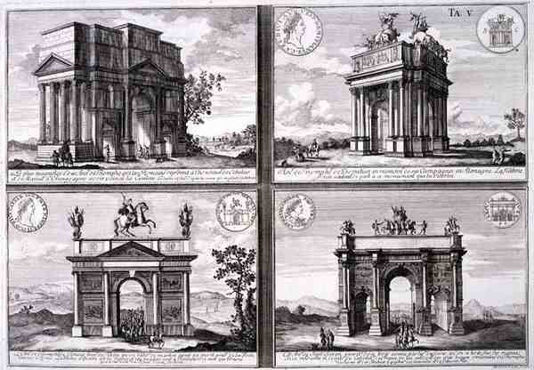 Triumfbuen til Catulus og Marius ved Orange, Domitian-buen, Drusus-buen og Septimus Severus-buen, fra 