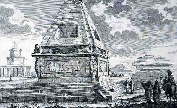 Graver nær Kairo, Egypt, fra "Drafting a Historic Architecture" av Johann Bernhard (after) Fischer von Erlach