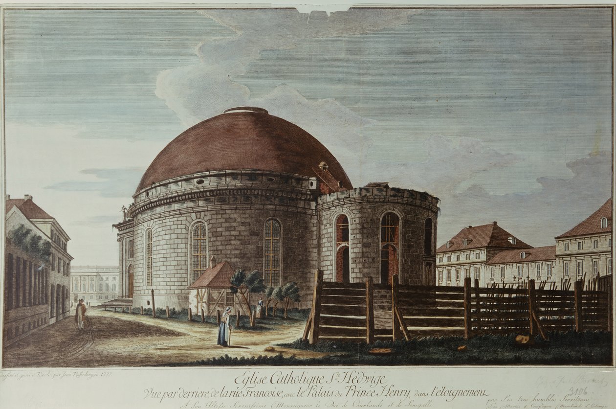 St. Hedwig, katedralen, Berlin (håndfarget gravering) av Johann Carl Wilhelm Rosenberg
