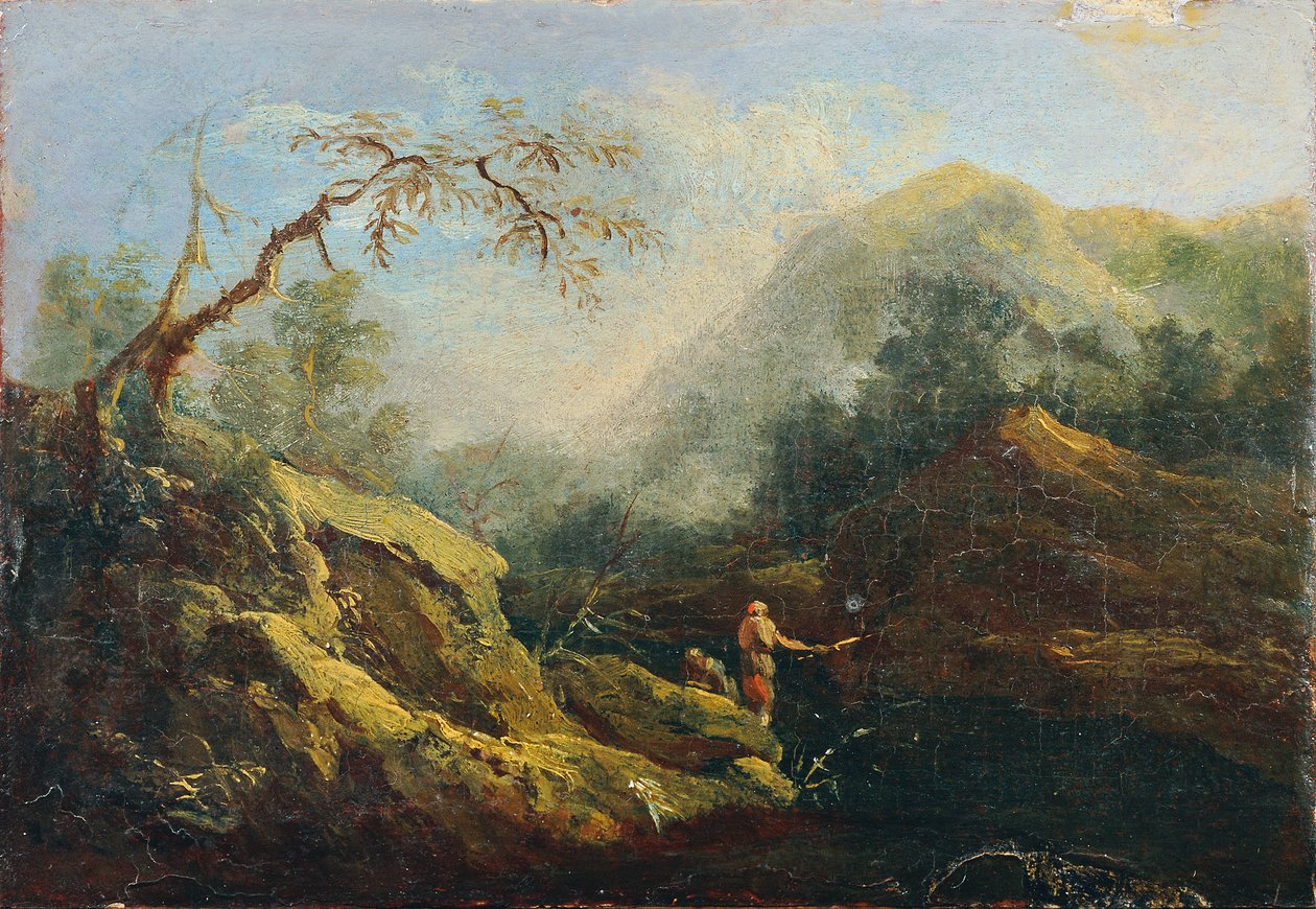 Fjelllandskap med sportsfiskere av Johann Christian Brand