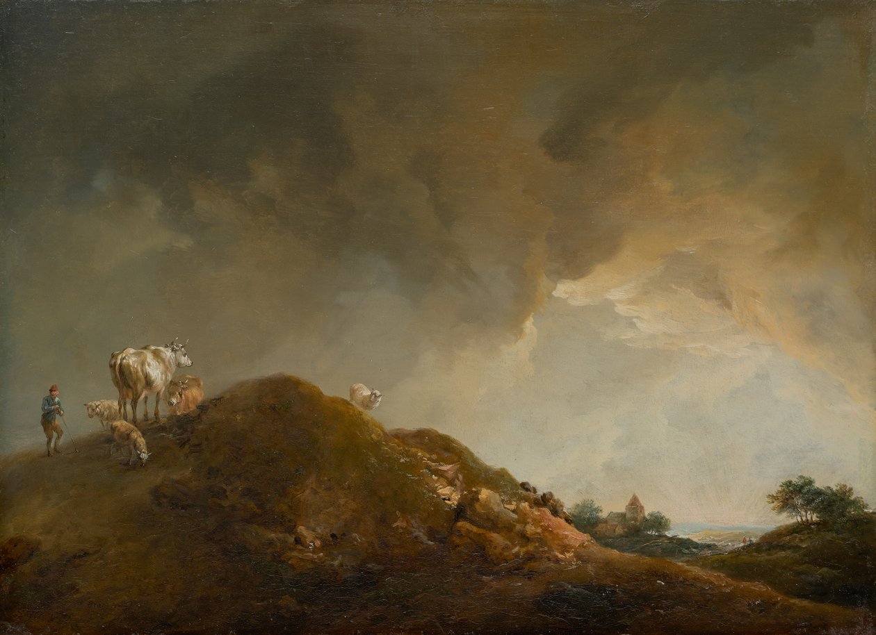 Kupert landskap med kyr og sauer av Johann Christian Brand