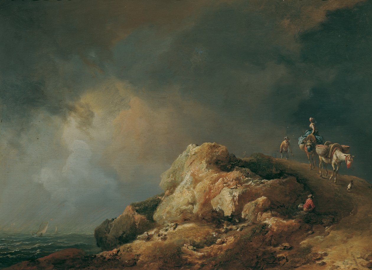 Kystlandskap med flokkdyr av Johann Christian Brand