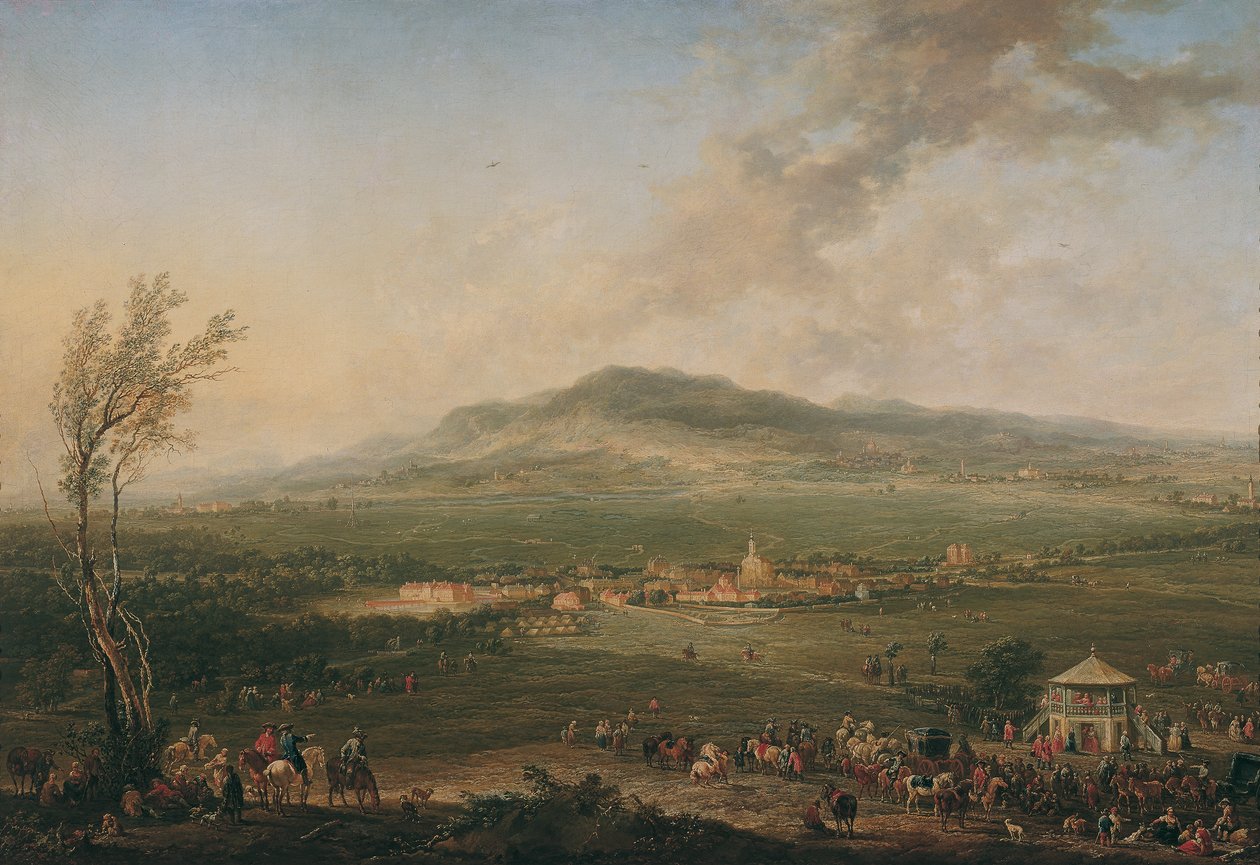 Laxenburg fra Lusthaus på Hanawiese mot Mödling av Johann Christian Brand