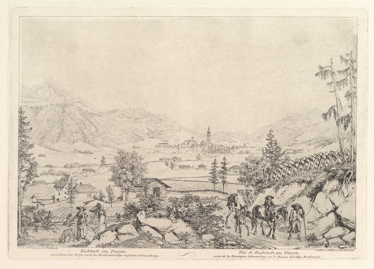 Landlig landskap, Radstadt am Tauren, tidlig på 1800-tallet. av Johann Christian Erhard