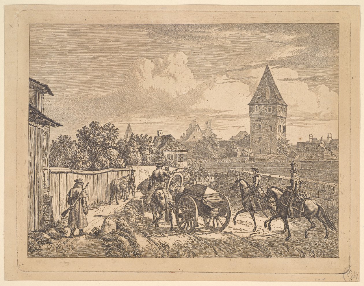 Russiske lansere som eskorterer den regimentale Cassonne, 1816. av Johann Christian Erhard