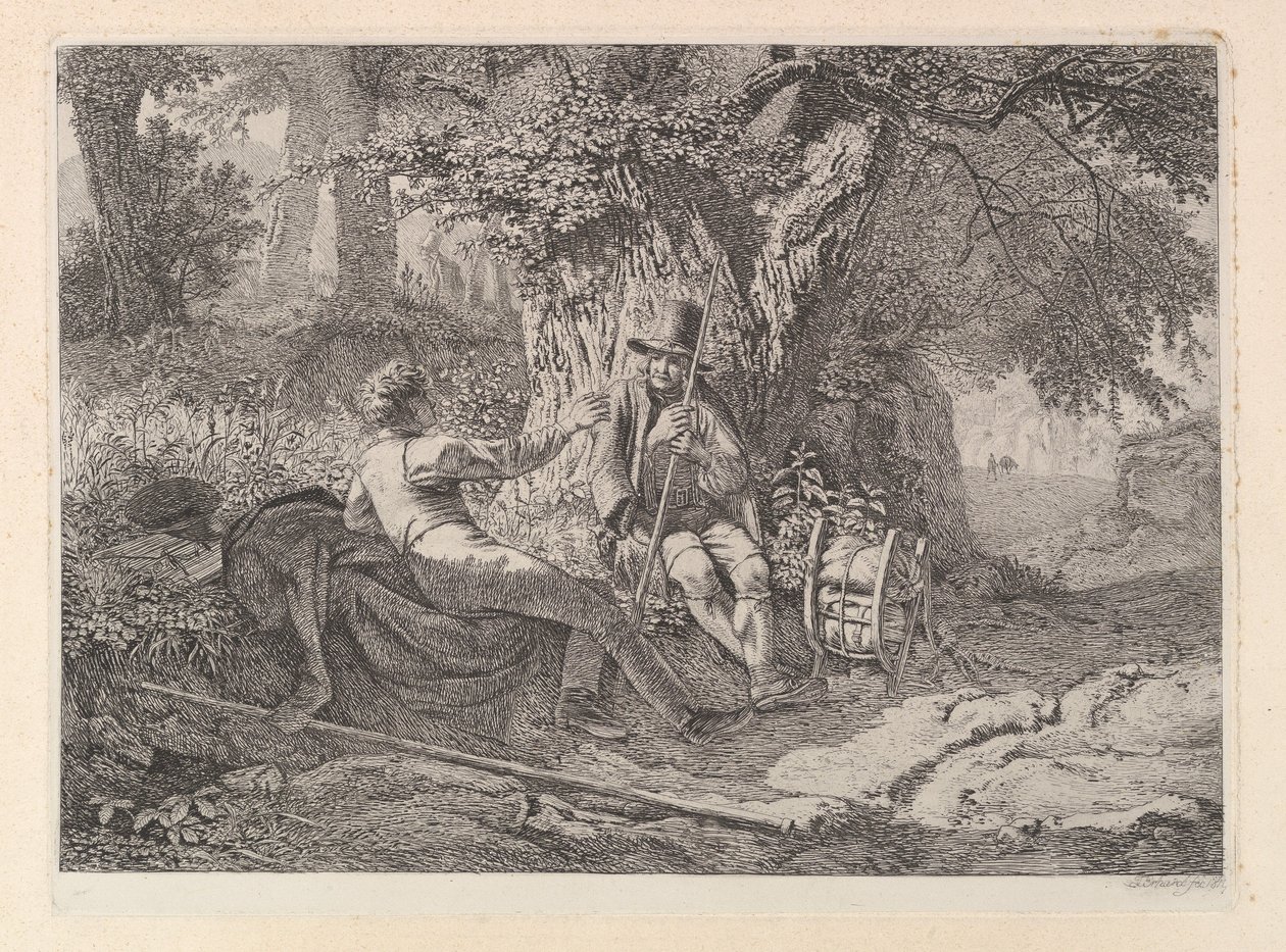 Kunstneren, hviler med sin guide, 1819. av Johann Christian Erhard