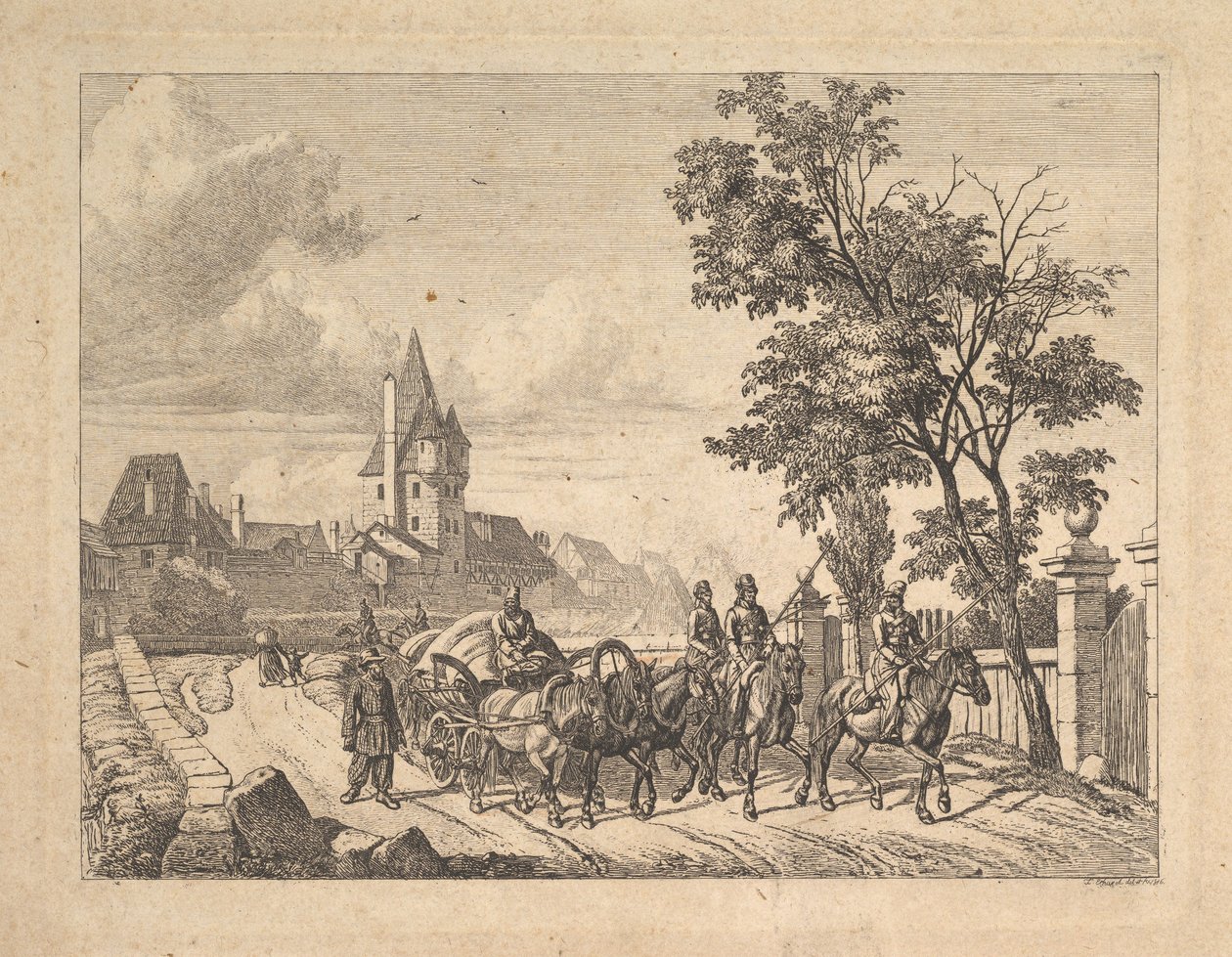 Kosakkene som eskorterer bagasjevognen, 1816. av Johann Christian Erhard