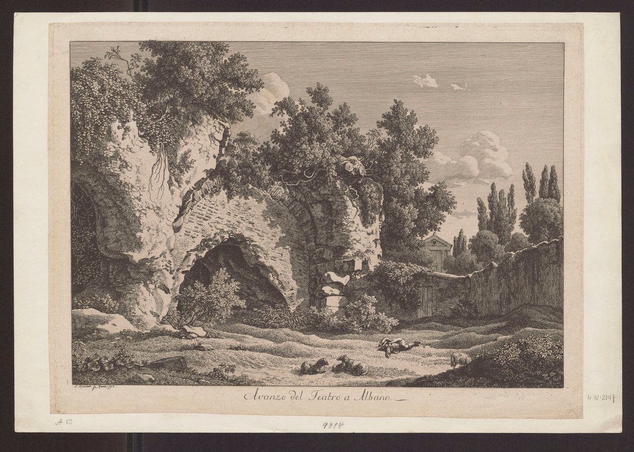 Utsikt over teatret i Albano (Gjeter med sauer blant ruiner) av Johann Christian Reinhart