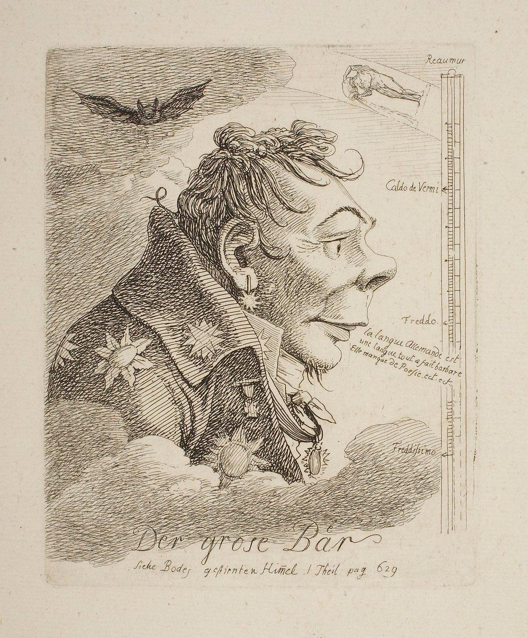 «Den store bjørnen», karikatur av den russiske greven Mattweff (muligens maleren Fjodor Matvejev) av Johann Christian Reinhart