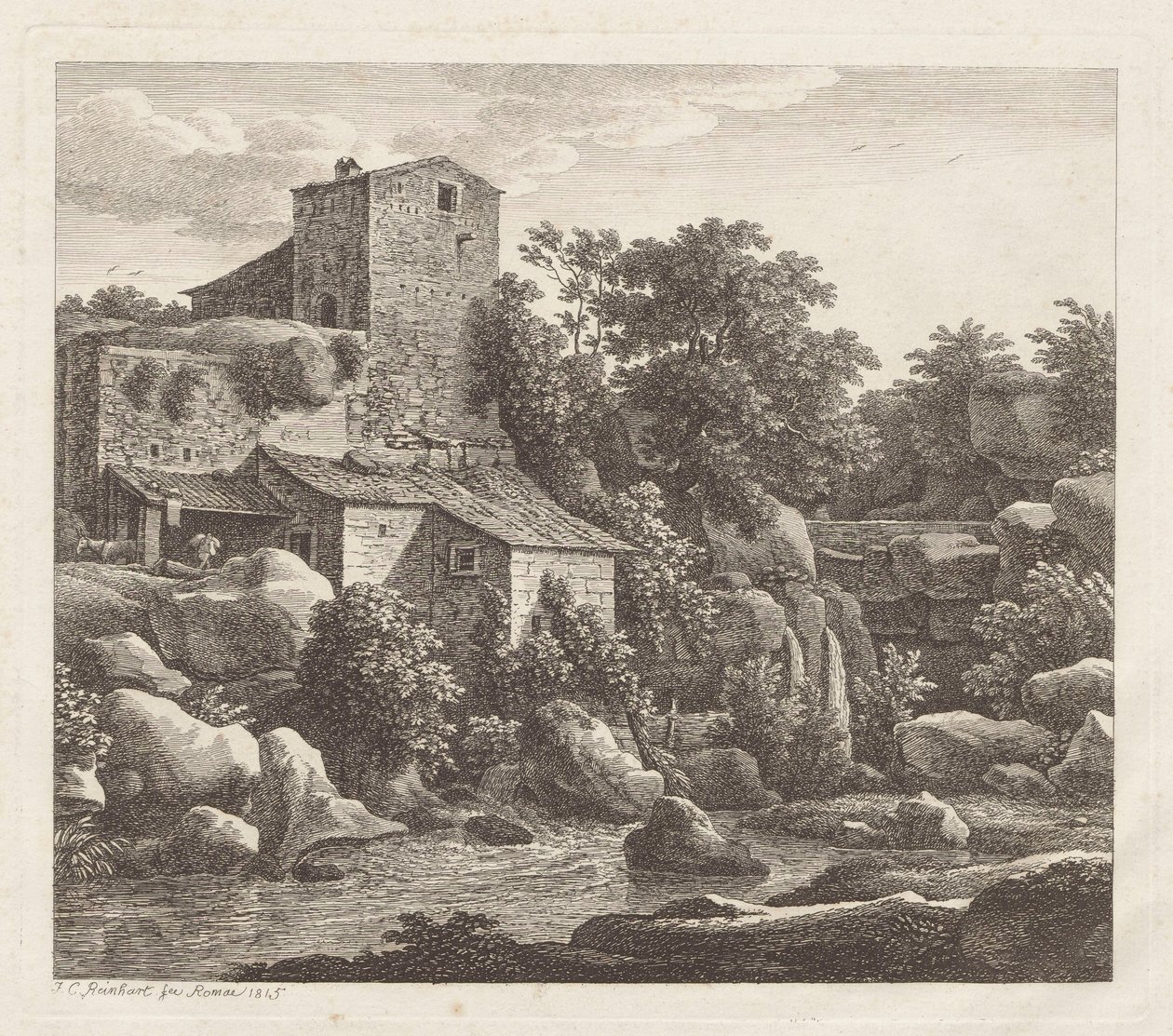 Hus ved en fjellbekk av Johann Christian Reinhart