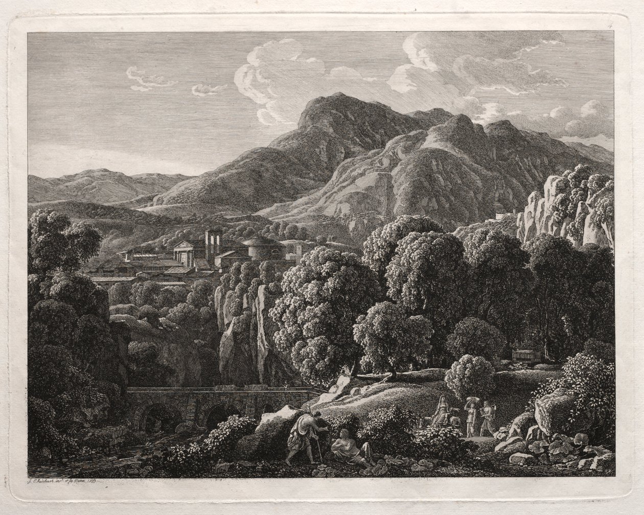 Heroisk landskap: Landskap med by og elv av Johann Christian Reinhart