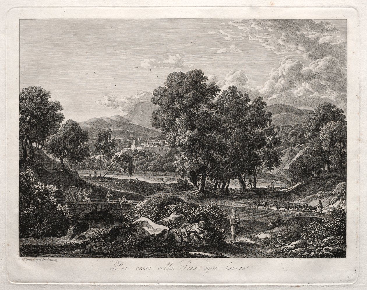 Heroisk landskap: Hyrdens dans på broen av Johann Christian Reinhart