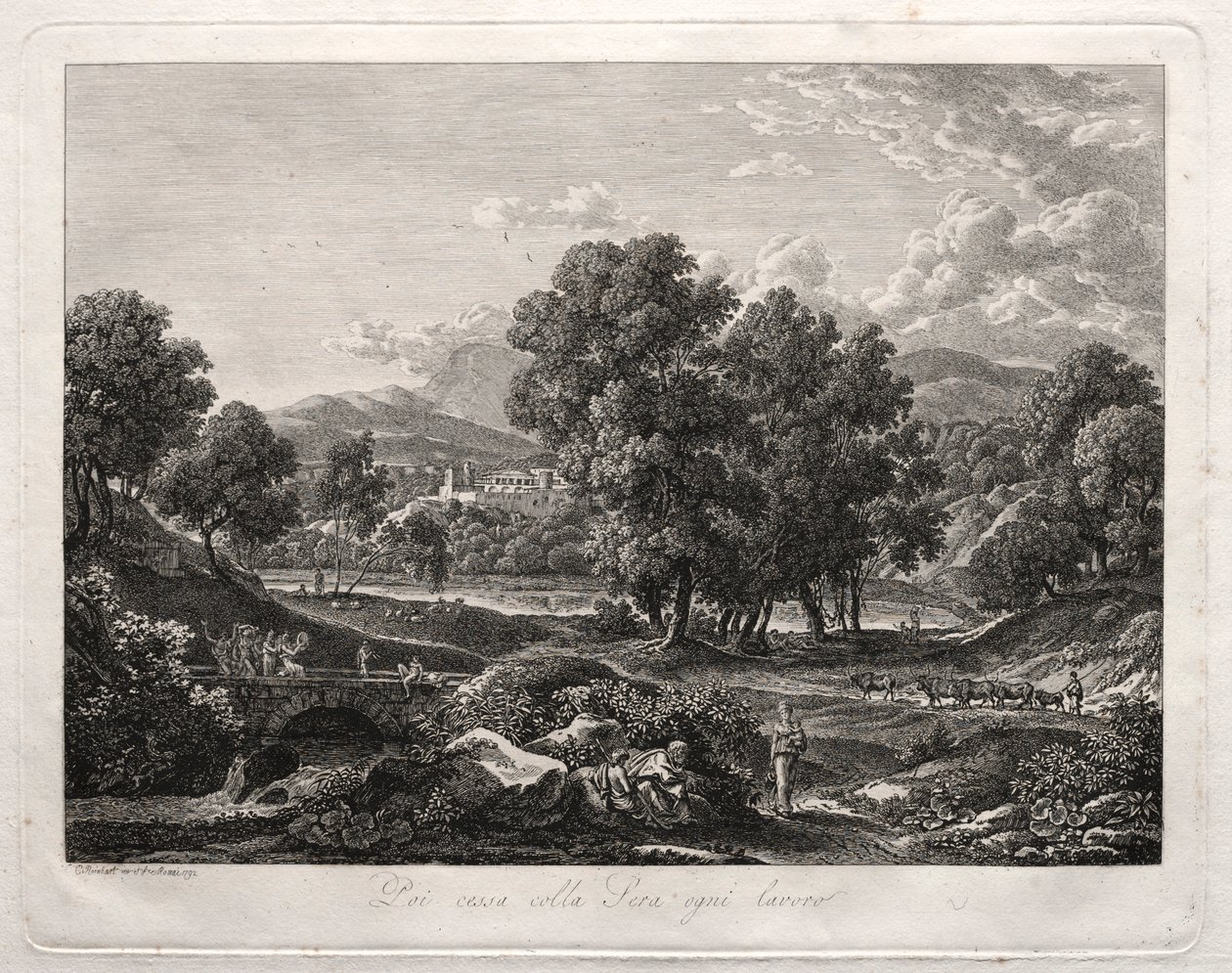Heroic Landscape: Shepherds Dance on the Bridge, 1792. av Johann Christian Reinhart