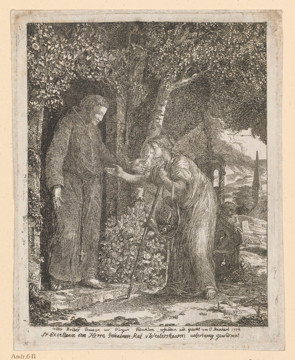 Illustrasjon til A.G. Bürgers ballade «Bror Graurock og pilegrimskvinnen» av Johann Christian Reinhart