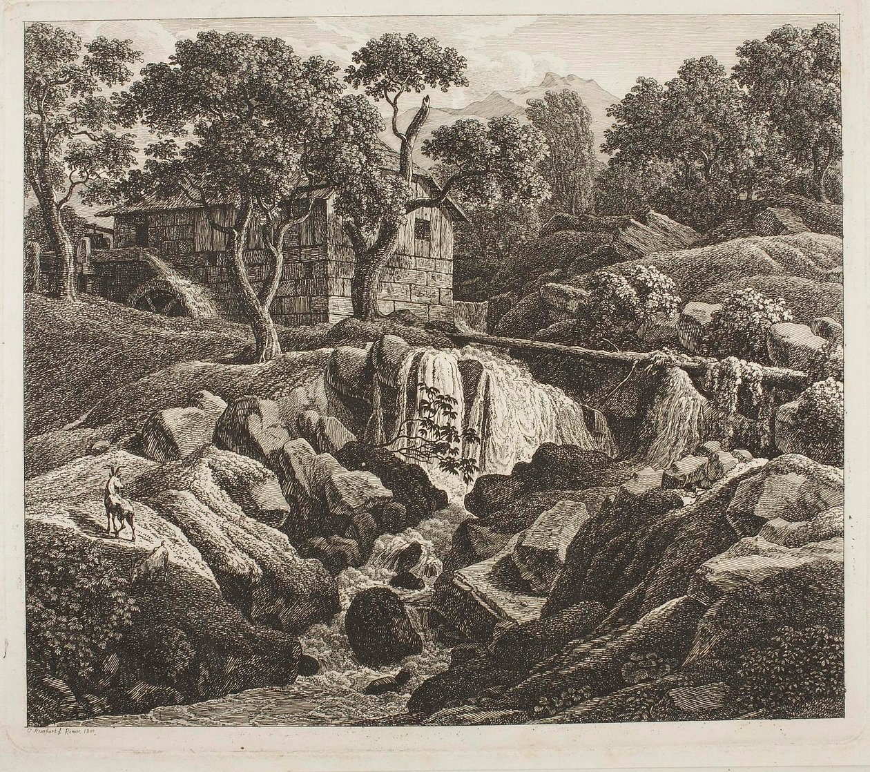 Landskap med møllehjul av Johann Christian Reinhart