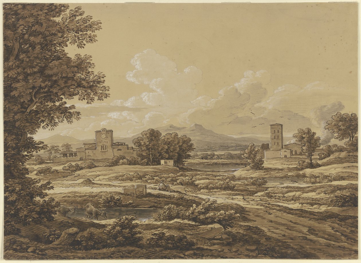 Landskap med Torre del Quinto nær Roma av Johann Christian Reinhart